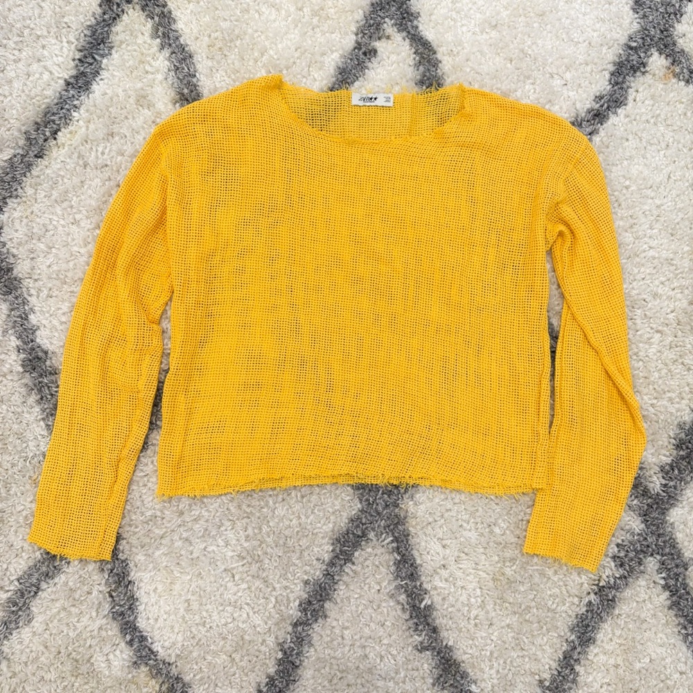ZARA TwoJeys Yellow Mesh Knit Long Sleeve Sweater - Size L